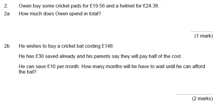 Question 2(a,b) - Aldenham School – 13 Plus Maths Sample Paper 2019