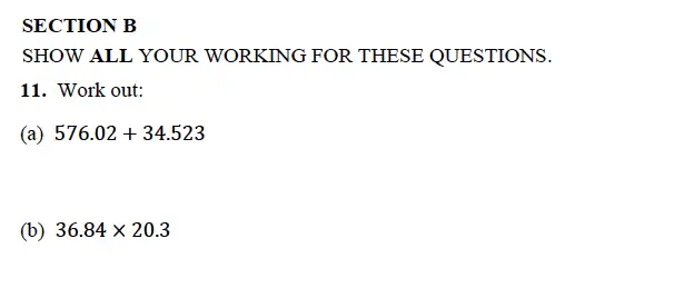 Question 11(11(a),11(b)) - Alleyn’s School – 13 Plus Maths Sample Examination Paper 1 2023