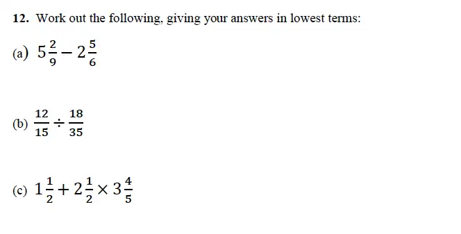 Question 12(12(a),12(b),12(c)) - Alleyn’s School – 13 Plus Maths Sample Examination Paper 1 2023