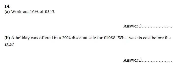 Question 14(14(a),14(b)) - Alleyn’s School – 13 Plus Maths Sample Examination Paper 1 2023