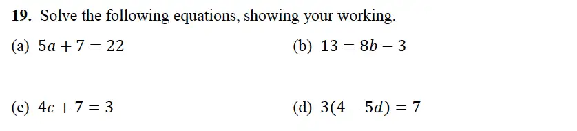 Question 19(19(a),19(b),19(c),19(d)) - Alleyn’s School – 13 Plus Maths Sample Examination Paper 2 2023