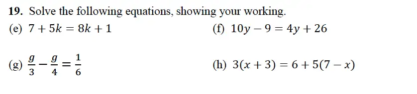 Question 19(19(e),19(f),19(g),19(h)) - Alleyn’s School – 13 Plus Maths Sample Examination Paper 2 2023