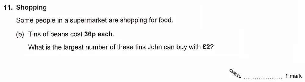 Question 11(b) - Ashford School Year 9 Maths Entrance Exam Sample Paper