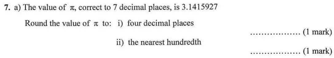 Question 7(a)(7(a)(i),7(a)(ii)) - Bancroft's School – 13 Plus Maths Entrance Exam – Specimen Paper 2023