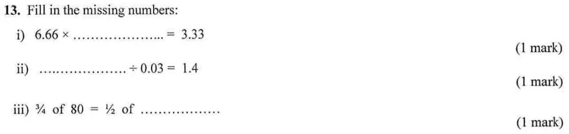 Question 13(13(i),13(ii),13(iii)) - Bancroft's School – 13 Plus Maths Entrance Exam – Specimen Paper 2023