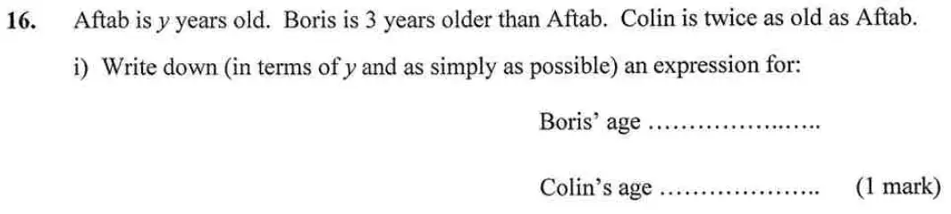 Question 16(i) - Bancroft's School – 13 Plus Maths Entrance Exam – Specimen Paper 2023