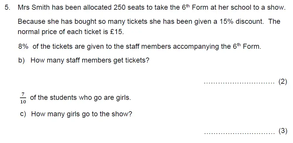 Question 5(b,c) - Benenden School - 13 Plus Maths Scholarship Paper 2022