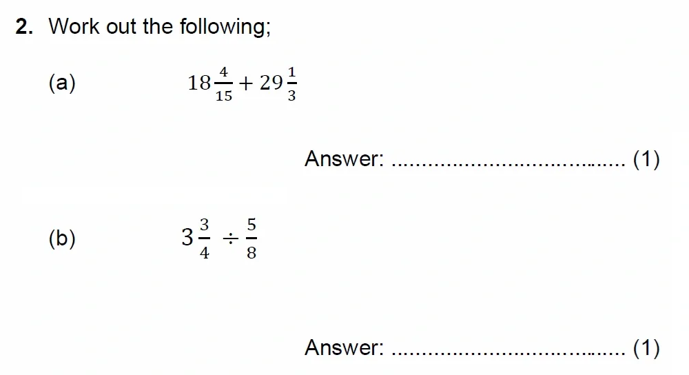 Question 02(a, b) - Chigwell School 13 Plus Maths Specimen Paper