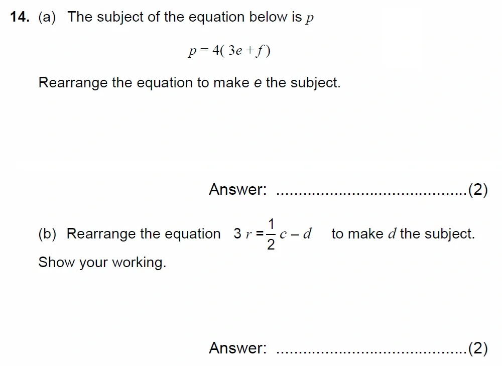Question 14(a, b) - Chigwell School 13 Plus Maths Specimen Paper