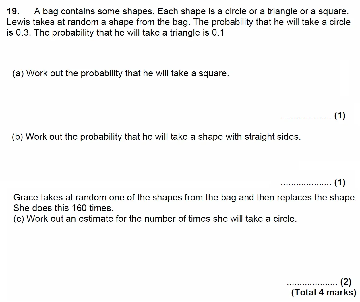 Question 19(a, b, c) - Chigwell School 13 Plus Maths Specimen Paper