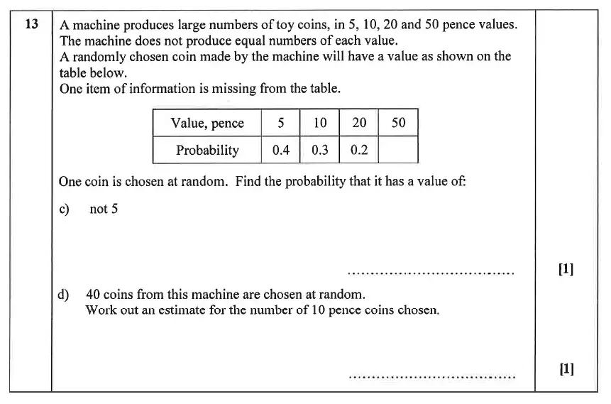 Question 13(13(c),13(d)) - Christ’s Hospital – Residential Assessment Year 9 Maths 2014