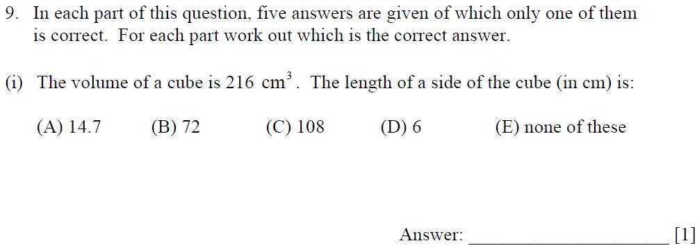 Question 9(i) - Dulwich College – 13 Plus Maths Sample Paper 1 2023