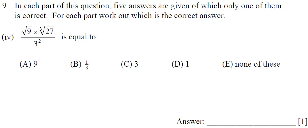 Question 9(iv) - Dulwich College – 13 Plus Maths Sample Paper 1 2023