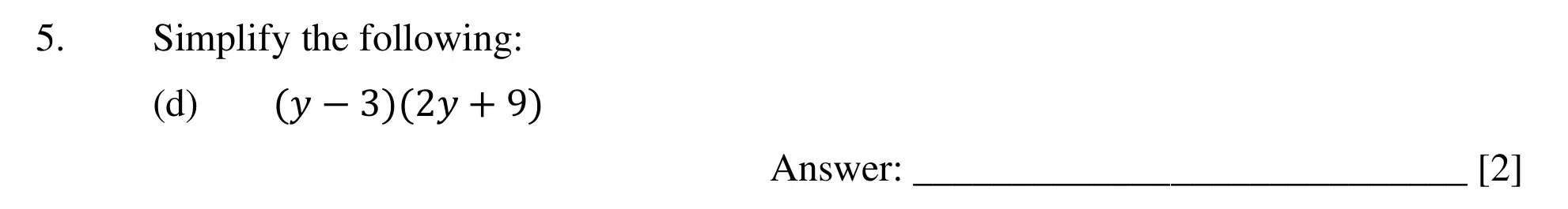 Question 5(d) - Dulwich College – 13 Plus Maths Specimen Paper 2023