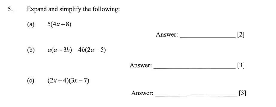 Question 5(a,b,c)(a,b,c) - Dulwich College – Year 9 Maths Specimen Paper A 2023