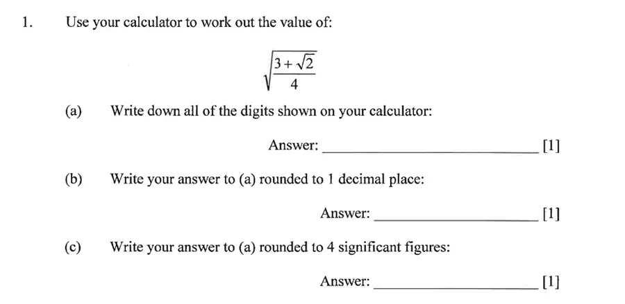 Question 1(a,b,c) - Dulwich College – Year 9 Maths Specimen Paper B 2023