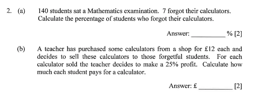 Question 2(a,b) - Dulwich College – Year 9 Maths Specimen Paper B 2023