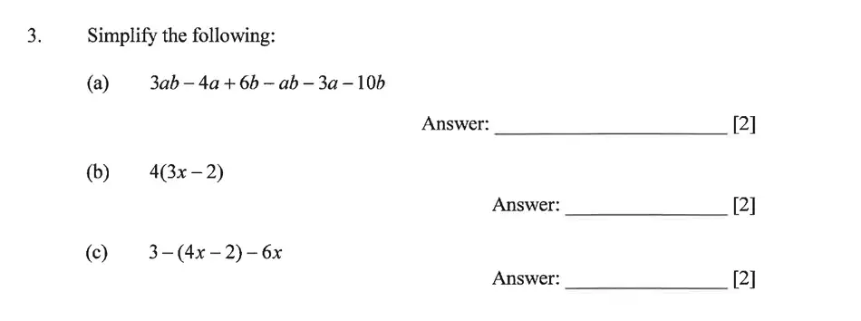 Question 3(a,b,c) - Dulwich College – Year 9 Maths Specimen Paper B 2023