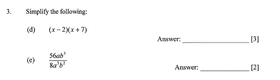 Question 3(d,e) - Dulwich College – Year 9 Maths Specimen Paper B 2023