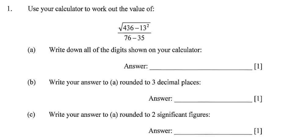 Question 1(a,b,c) - Dulwich College – Year 9 Maths Specimen Paper C 2023