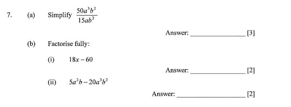 Question 7(a,b) - Dulwich College – Year 9 Maths Specimen Paper C 2023