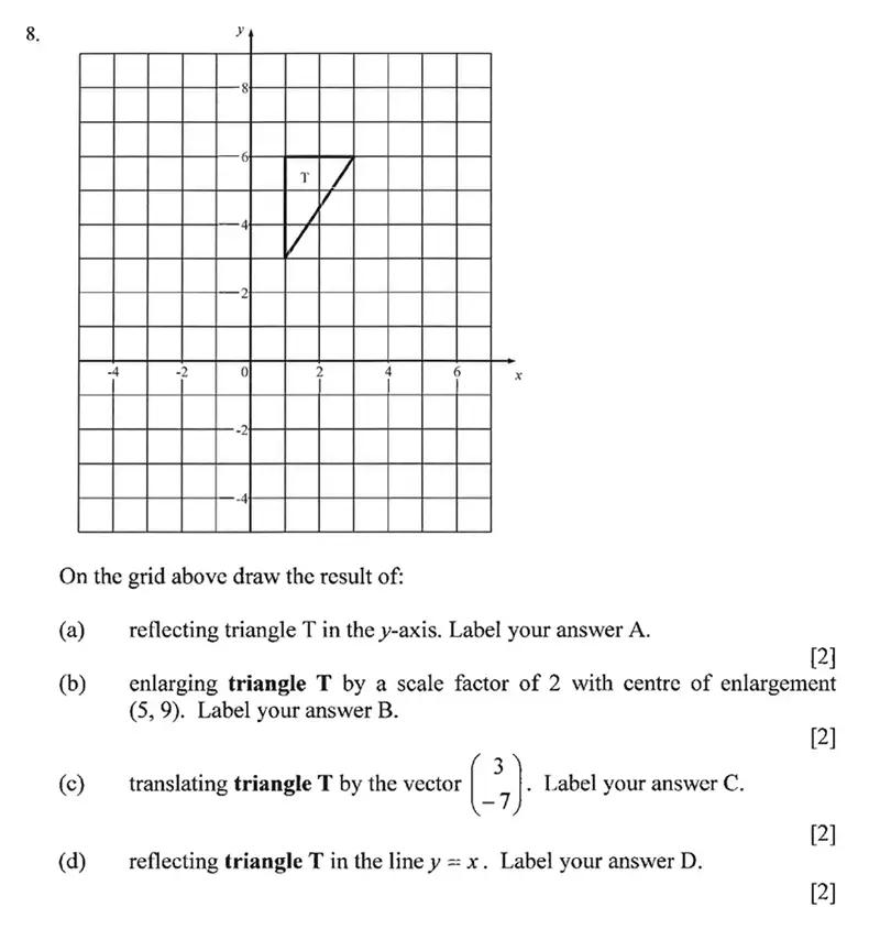 Question 8(a,b,c,d) - Dulwich College – Year 9 Maths Specimen Paper C 2023