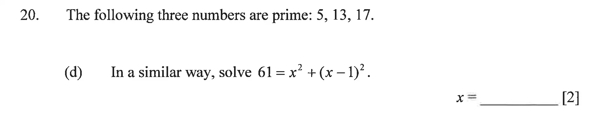 Question 20(d) - Dulwich College – Year 9 Maths Specimen Paper C 2023