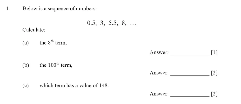 Question 1(a,b,c) - Dulwich College – Year 9 Maths Specimen Paper D 2023
