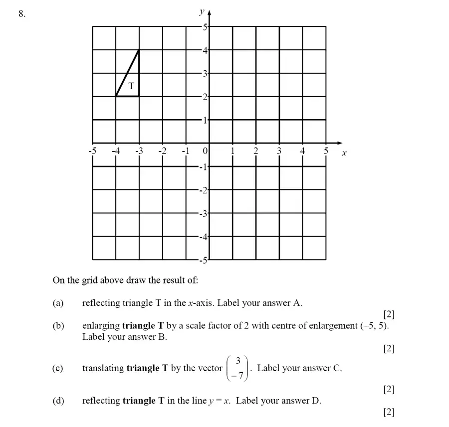 Question 8(a,b,c,d) - Dulwich College – Year 9 Maths Specimen Paper D 2023