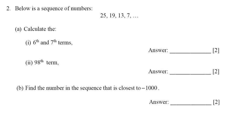 Question 2(2(a)(i),2(a)(ii),b) - Dulwich College – Year 9 Maths Specimen Paper E 2023