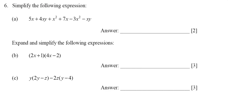 Question 6(a,b,c) - Dulwich College – Year 9 Maths Specimen Paper E 2023