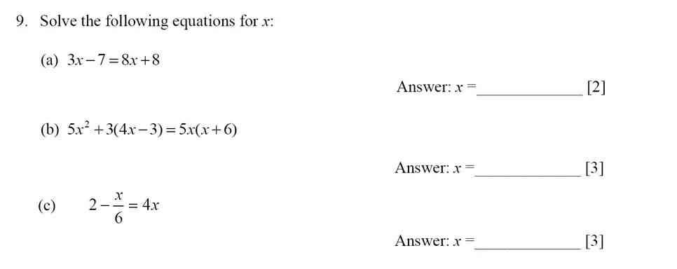 Question 9(a,b,c) - Dulwich College – Year 9 Maths Specimen Paper E 2023