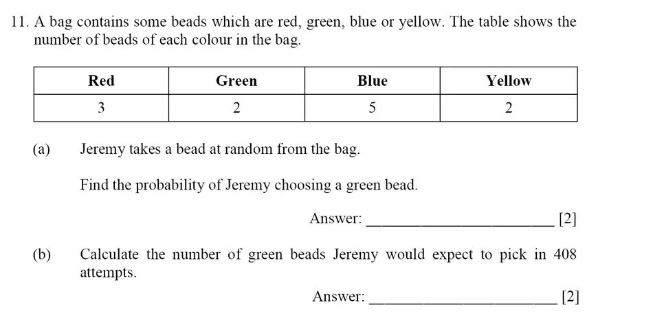 Question 11(11(a),11(b)) - Dulwich College – Year 9 Maths Specimen Paper E 2023