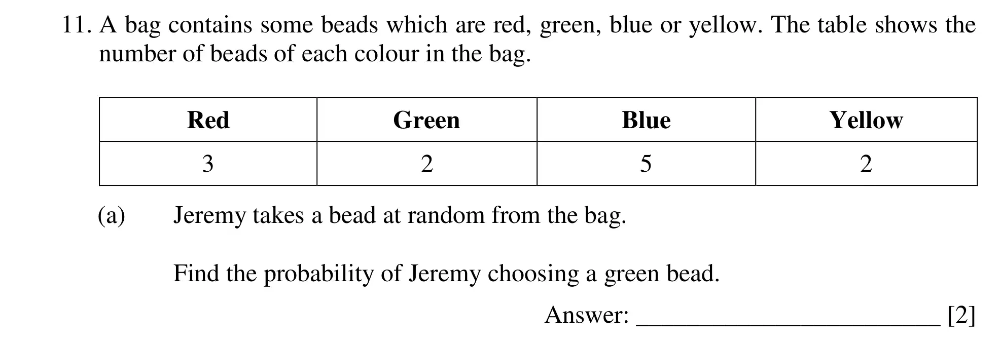 Question 11(a) - Dulwich College – Year 9 Maths Specimen Paper E 2023