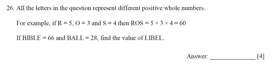Question 26 - Dulwich College – Year 9 Maths Specimen Paper E 2023