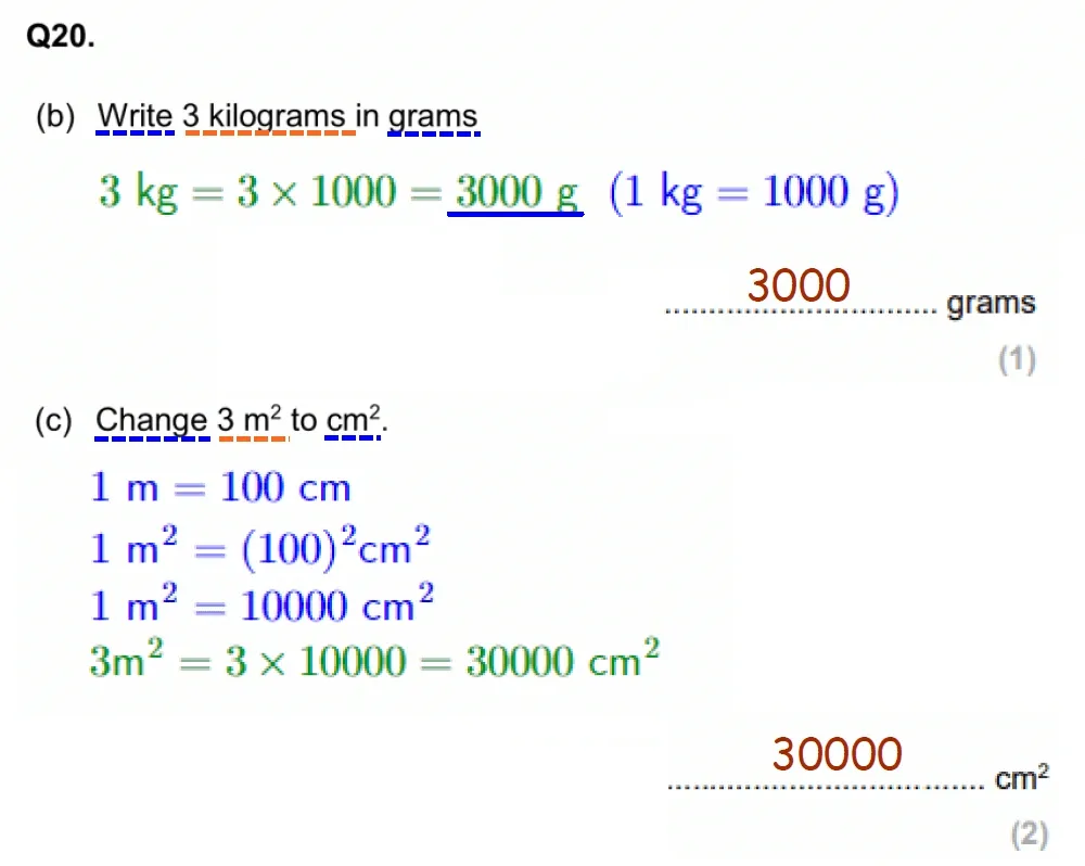 Question 20(b, c) - EPSOM College Year 9 Maths Specimen Paper
