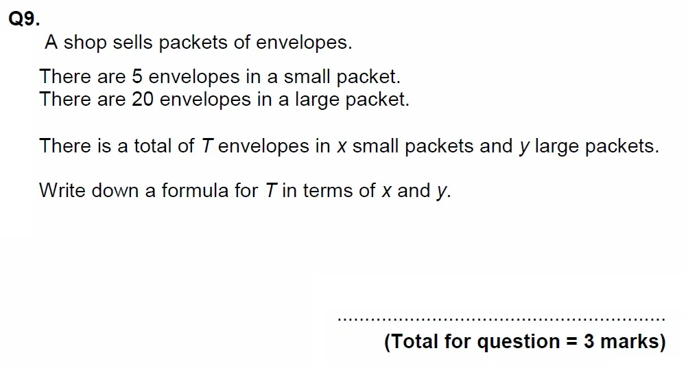 Question 09 - EPSOM College Year 9 Maths Specimen Paper