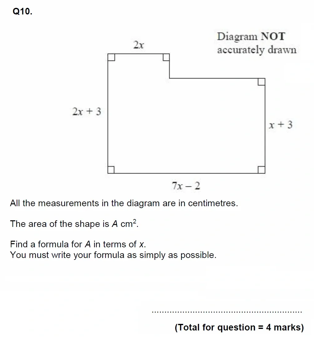 Question 10 - EPSOM College Year 9 Maths Specimen Paper