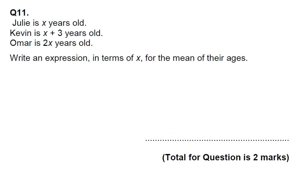 Question 11 - EPSOM College Year 9 Maths Specimen Paper