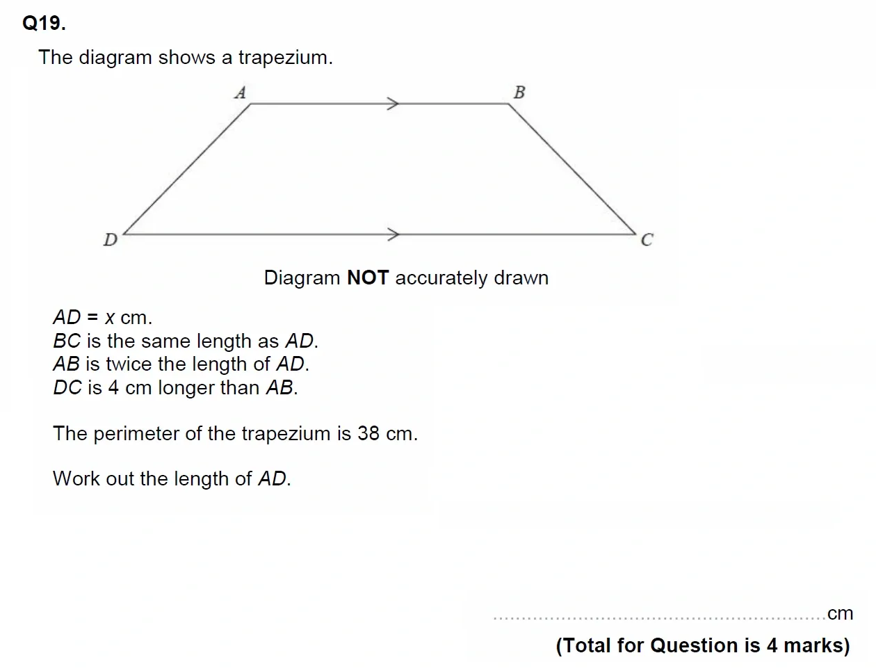 Question 19 - EPSOM College Year 9 Maths Specimen Paper