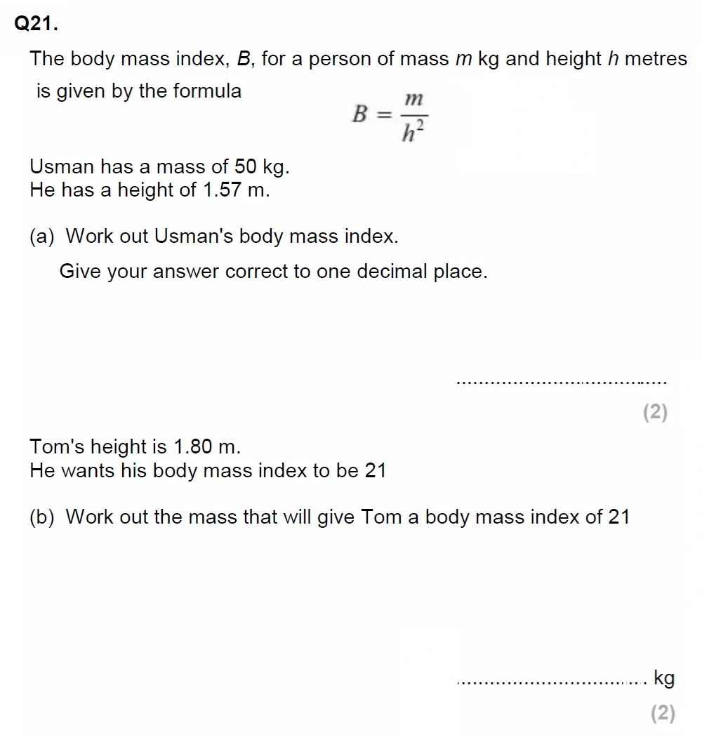 Question 21(a, b) - EPSOM College Year 9 Maths Specimen Paper