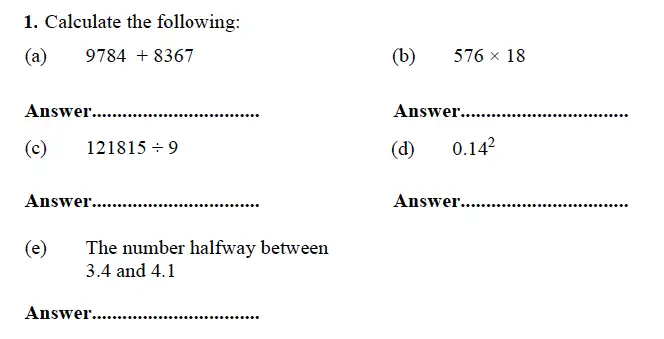 Question 1(a,b,c,d,e) - Forest School – 13 Plus Maths Sample Paper 1 2023