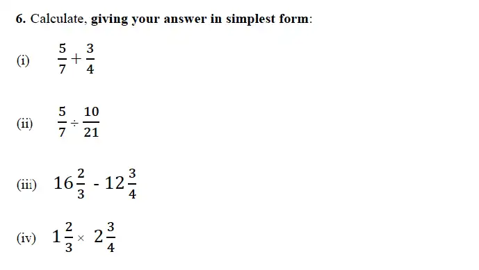 Question 6(i,6(ii),6(iii),6(iv)) - Forest School – 13 Plus Maths Sample Paper 1 2023