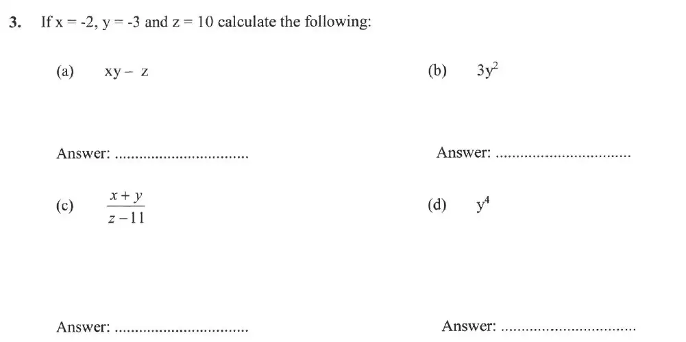 Question 3(a,b,c,d) - Forest School - 13 Plus Sample Maths Sample Paper 2023