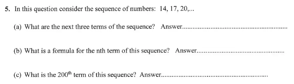 Question 5(a,b,c) - Forest School - 13 Plus Sample Maths Sample Paper 2023