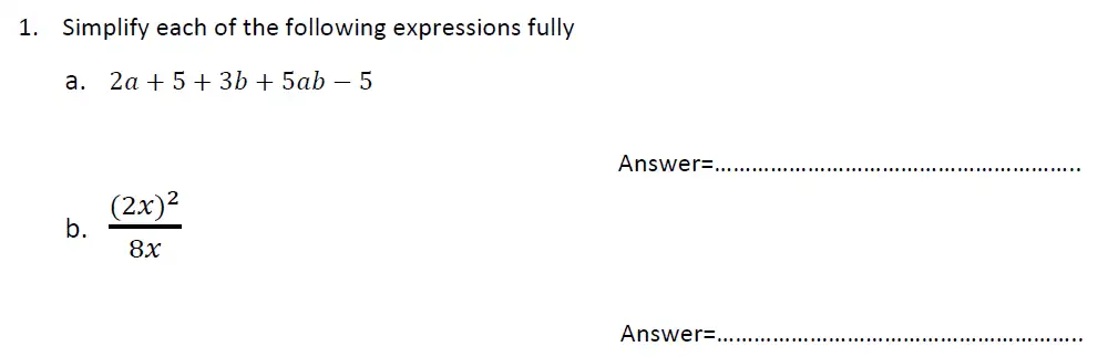 Question 1(a,b) - Haberdashers’ Aske’s Boys’ School – 13 Plus Maths Entrance Exam 2014