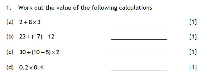 Question 1(a,b,c,d) - Haberdashers’ Aske’s Boys’ School (HABS) – 13 Plus Maths Entrance Exam 2015