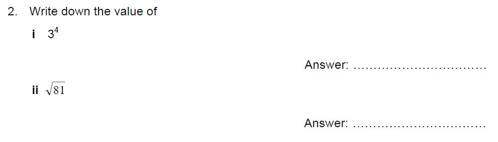 Question 2(i,2(ii)) - Kent College - 13 Plus Maths Sample Paper 2 2023