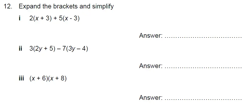 Question 12(12(i),12(ii),12(iii)) - Kent College - 13 Plus Maths Sample Paper 2 2023