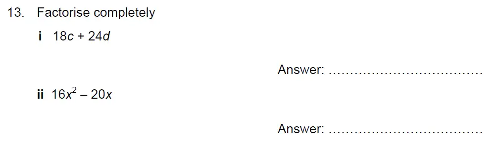 Question 13(13(i),13(ii)) - Kent College - 13 Plus Maths Sample Paper 2 2023